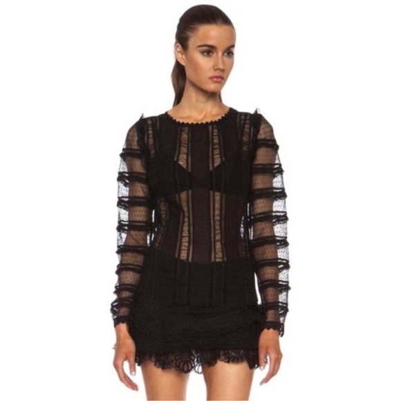 ISABEL MARANT Quena Ruffle Embroidered Long Sleeve  Lace Blouse - Picture 3 of 9